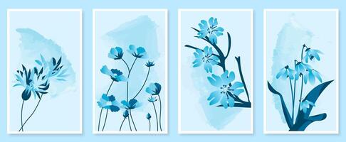 Abstract botanical wall art set. illustration in scandinavian design vector