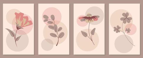 Abstract botanical wall art set. illustration in scandinavian design vector