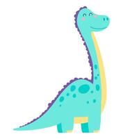 Cute dinosaur with long neck in flat design. Happy prehistoric dino mascot. illustration isolated. vector