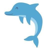 Cute dolphin jumping in flat design. Happy underwater blue marine animal. illustration isolated. vector