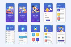 Education concept screens set for mobile app template. People learning at online courses, remote study at school. UI, UX, GUI user interface kit for smartphone application layouts. design vector