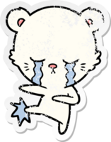 distressed sticker of a crying cartoon polar bear kicking out png