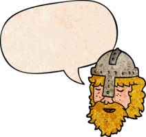 tecknad serie viking ansikte med Tal bubbla i retro textur stil png