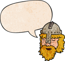 cartoon viking face with speech bubble in retro texture style png