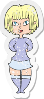 Retro-Distressed-Aufkleber einer Cartoon-glücklichen Frau png