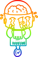 rainbow gradient line drawing of a cartoon crying robot png