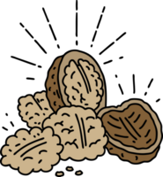 illustration of a traditional tattoo style walnuts with shell png
