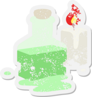 magic potion in fancy bottle with candle grunge sticker png