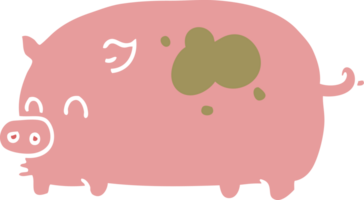 lindo cerdo de dibujos animados de estilo de color plano png