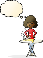 cartoon woman ironing with thought bubble png