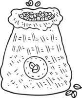 hand drawn black and white cartoon bag of coffee beans png