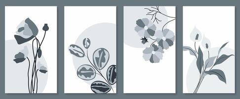 Abstract botanical wall art set. illustration in scandinavian design vector