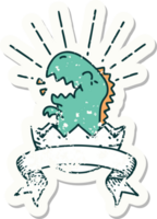 worn old sticker of a tattoo style hatching dinosaur png