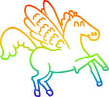 rainbow gradient line drawing of a cartoon winged horse png
