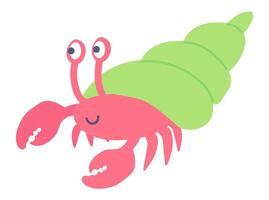 Cute crab hermit in flat design. Happy wild crustacean animal in shell. illustration isolated. vector