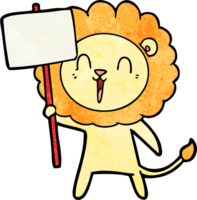 laughing lion cartoon with placard png