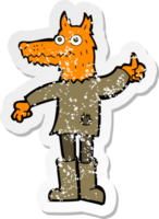 retro distressed sticker of a cartoon fox man png