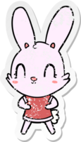 distressed sticker of a cute cartoon rabbit in dress png