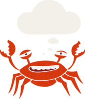 cartoon crab with thought bubble in retro style png