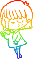 rainbow gradient line drawing of a cartoon woman crying png