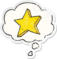 cartoon star with thought bubble as a distressed worn sticker png