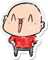 distressed sticker of a happy cartoon bald man png