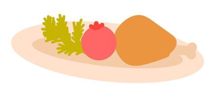 parrilla pollo plato en plano diseño. plato con A la parrilla carne, tomate, verduras. ilustración aislado. vector