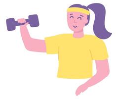 Woman training with dumbbells in flat design. Fitness workout equipment. illustration isolated. vector