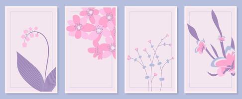 Abstract botanical wall art set. illustration in scandinavian design vector