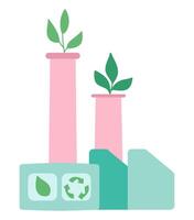 Green eco friendly factory in flat design. Ecology sustainable industry. illustration isolated. vector