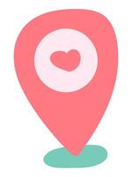 Heart shape location pin in flat design. Favourite place marker, dating pointer. illustration isolated. vector