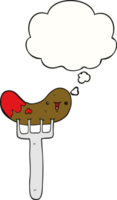 cartoon sausage and fork with thought bubble png