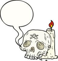 cartoon spooky skull and candle with speech bubble png