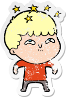 distressed sticker of a cartoon amazed boy png