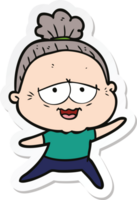 sticker of a cartoon happy old lady png