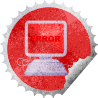 broken computer graphic vector illustration round sticker stamp png