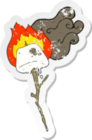 retro distressed sticker of a cartoon toasted marshmallow png