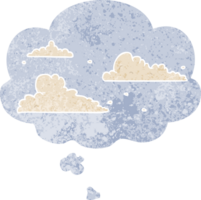 tekenfilm wolken met gedachte bubbel in grunge verontrust retro getextureerde stijl png