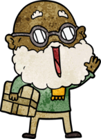 cartoon joyful man with beard and parcel under arm png