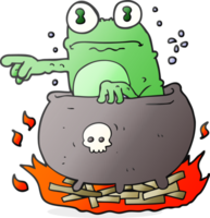 hand drawn cartoon halloween toad in cauldron png