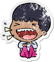 distressed sticker of a cartoon laughing man png