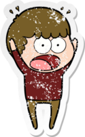 distressed sticker of a cartoon shocked man png