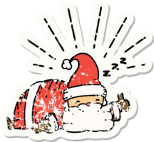 worn old sticker of a tattoo style santa claus christmas character sleeping png