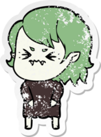 distressed sticker of a annoyed cartoon vampire girl png