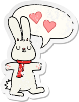 cartoon rabbit in love with speech bubble distressed distressed old sticker png