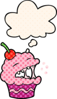 cartoon cupcake with thought bubble in comic book style png