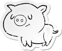 distressed sticker of a cartoon pig png