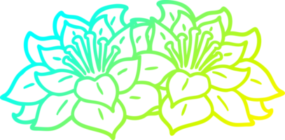 cold gradient line drawing of a cartoon flowers png