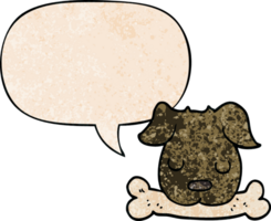 cartoon dog with bone with speech bubble in retro texture style png