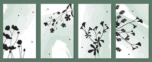 Abstract botanical wall art set. illustration in scandinavian design vector